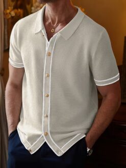 Men’s Casual Knit Button-Up Polo Shirt
